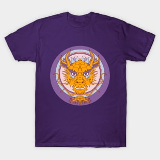 chinese dragon face flame orange and purple T-Shirt